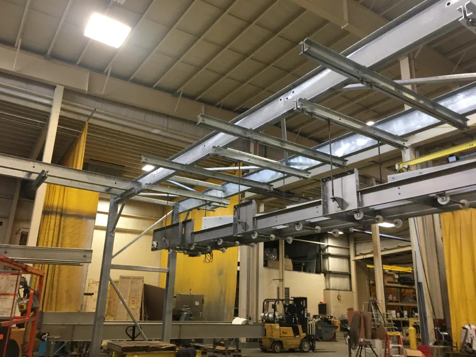 The overhead support structure trial fit in the shop before shipping
