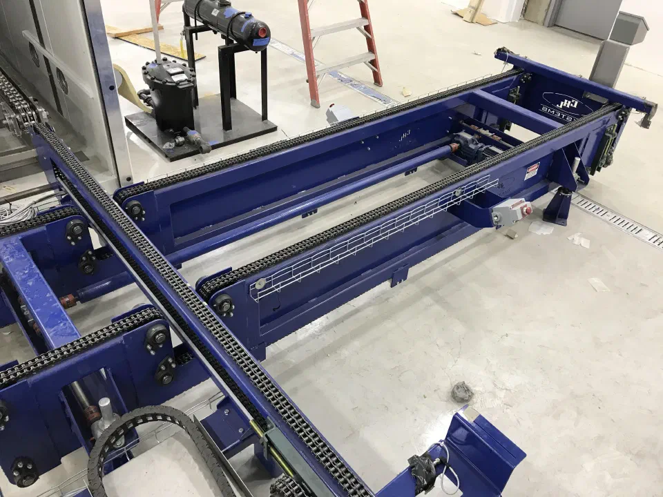 Conveyor sections staged during installation