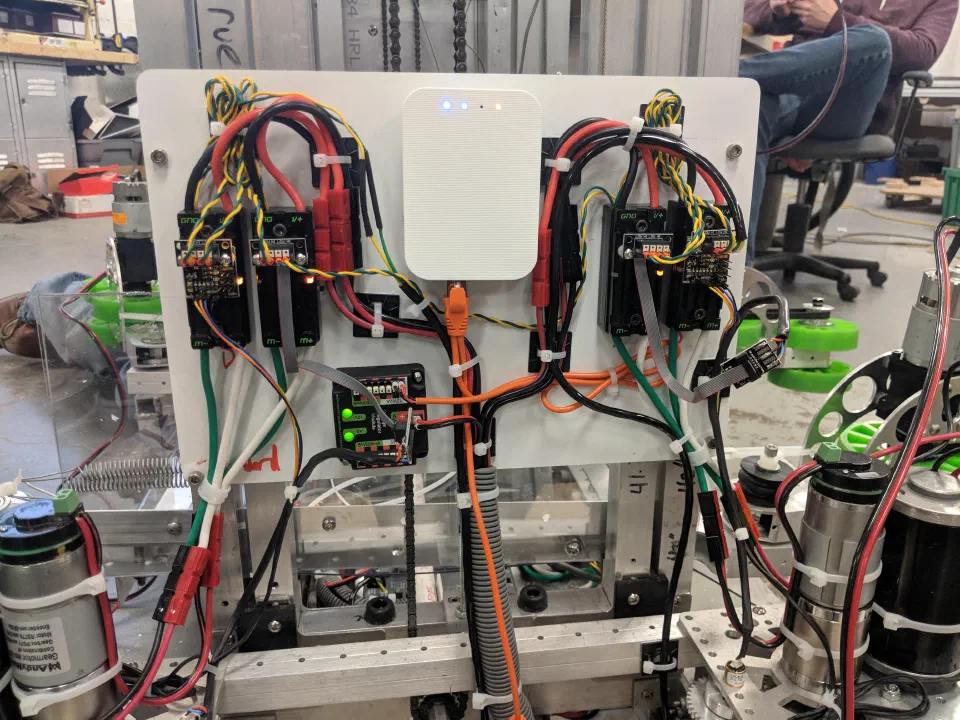 FRC 103's 2018 robot's electrical board mid-build