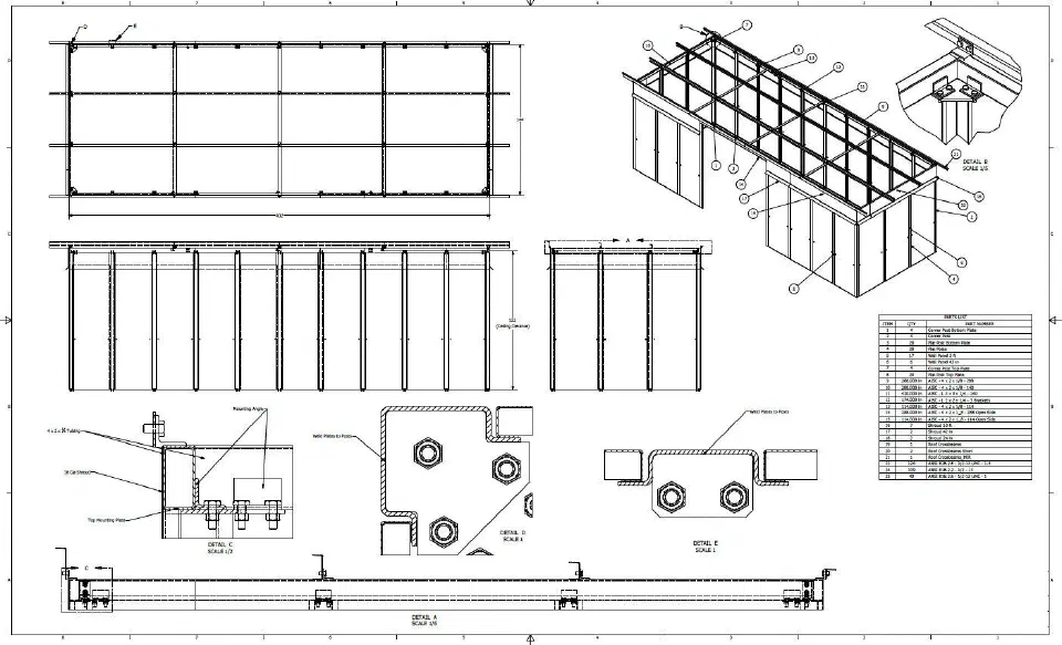 Fabrication drawing for the post and panel assembly