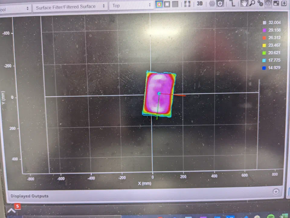 A 3D surface scan from the vision system, used to set up bag detection