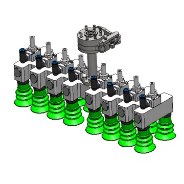 CAD render of the multi-cup vacuum tool that replaced the original cone gripper