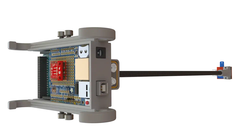 Top view render of the electronics housing and boom