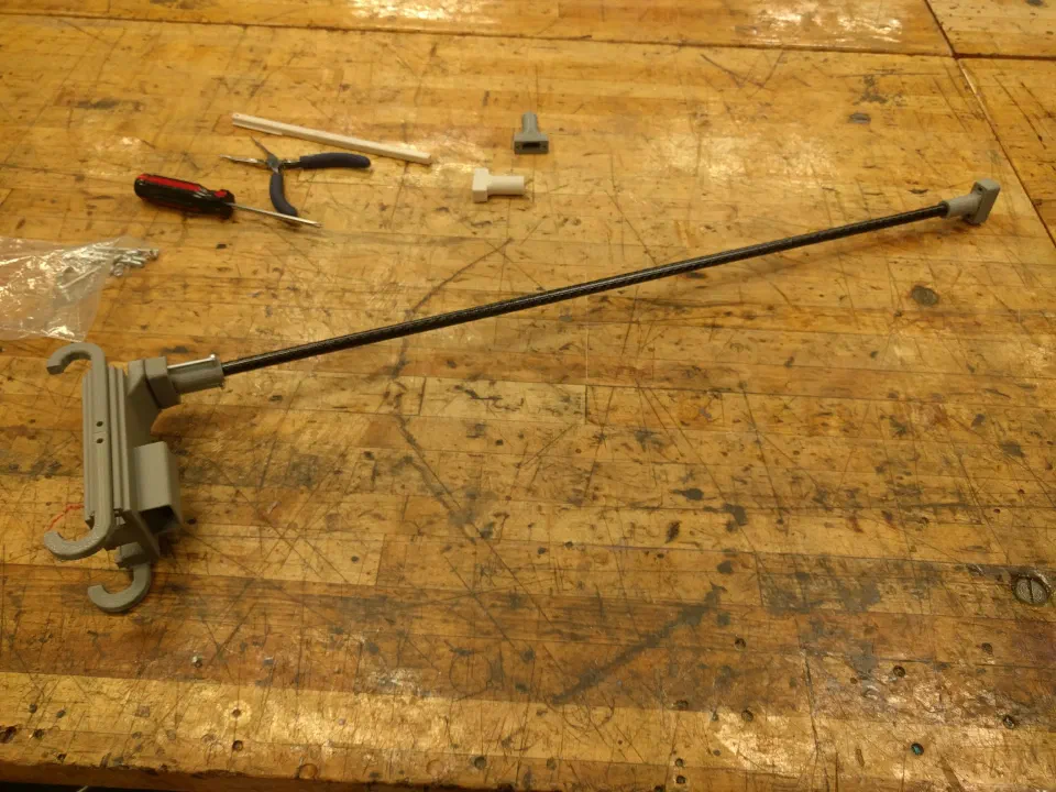 The boom and housing prototype on the bench